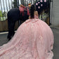 Pink Quinceanera Dress Off Shoulder Appliques Ball Gown With Bow     fg7090