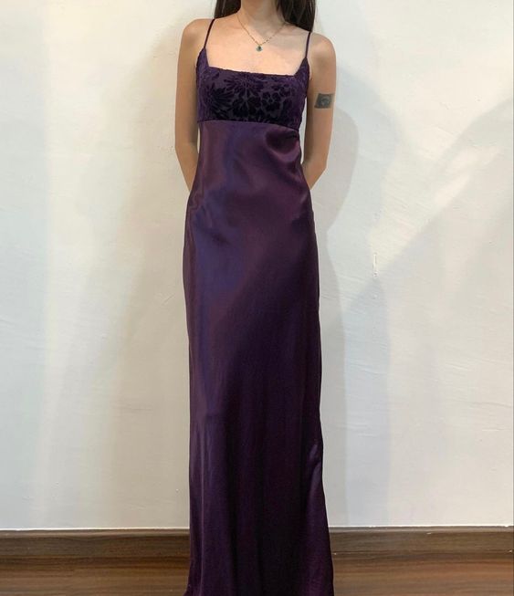 Vintage Spaghetti Straps Grape Long Prom Dress       fg7153