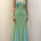 Pretty V neckline Green Floor Length Prom Dresses With Beads          fg7143