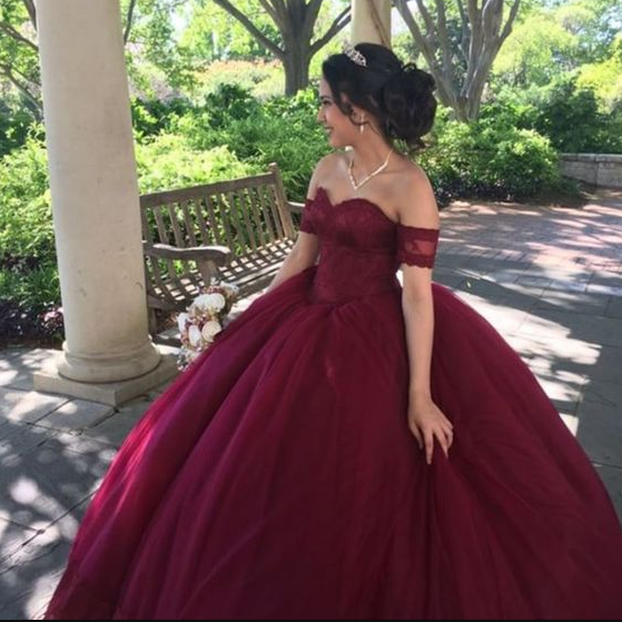 A line Ball Gown Evening Dresses For Girls Burgundy Princess Gown      fg6279