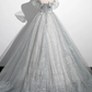 Gray A-Line Off the Shoulder Tulle Prom Dress, Lovely Corset Floor Length Party Dress     fg6478