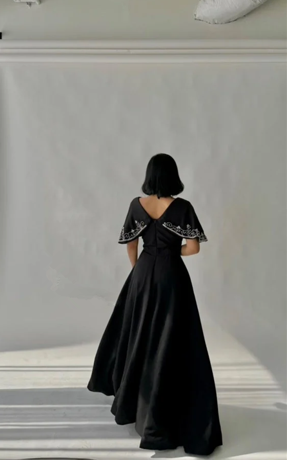 Black A line Long Prom Dress,Black Evening Dress      fg7022