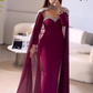 Elegant Middle East Prom Dresses with Chiffon Cape Spaghetti Straps Long Sleeve Evening Gowns Formal Occasion Party Dress       fg6411