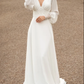 Ivory lace wedding dress, long-sleeve button back long train gown lace & chiffon Wedding Dresses     fg6636