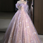 A-Line Off Shoulder Tulle Lace Purple Long Prom Dress, Purple Formal Dress      fg6578