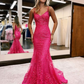 MERMAID EVENING DRESS WITH DEEP V NECKLINE AND SPAGHETTI STRAPS          fg6304