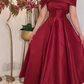 Dark Red Midi Prom Dresses Off Sleeves Ankle Length Arabic Dubai Formal Party Gowns      fg6497