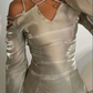 Silver Grey Prom Dress, Modern Girl Lace Up Flare Sleeves V Neck Elegant Evening Dress    fg6554