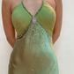 Green Vintage Beaded Long Formal Gown Evening Dress    fg6745