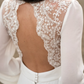 Ivory lace wedding dress, long-sleeve button back long train gown lace & chiffon Wedding Dresses     fg6636