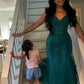 Dark Green Mermaid Tulle Lace Prom Dress Winter Formal Gown      fg4863