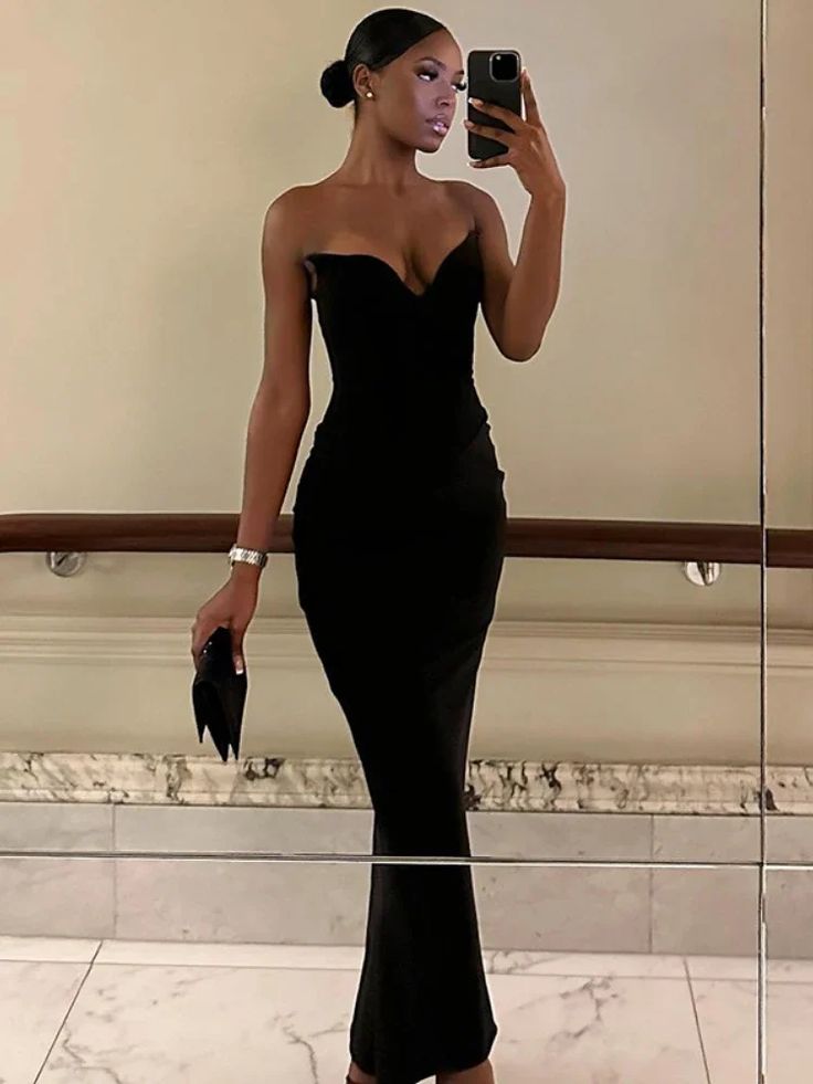 Strapless Prom Dress Black Elegant Evening Party Dress    fg7310