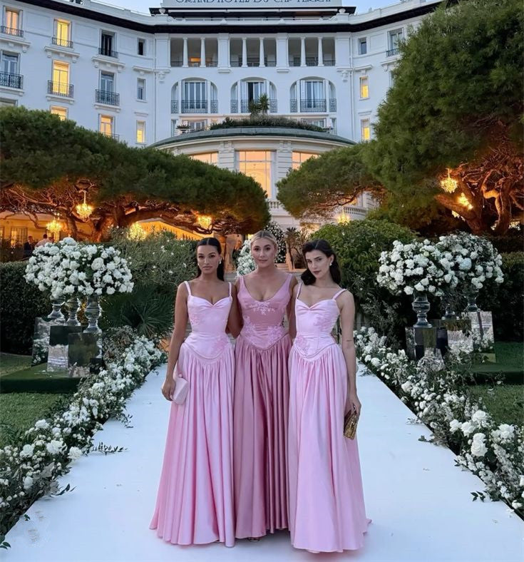 Elegant Pink Satin A-Line Long Evening Dress Bridesmaid Dress     fg7255