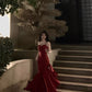 Stunning Mermaid Spaghetti Straps Long Wine Red Prom Dress Birthday Outfits      fg4875