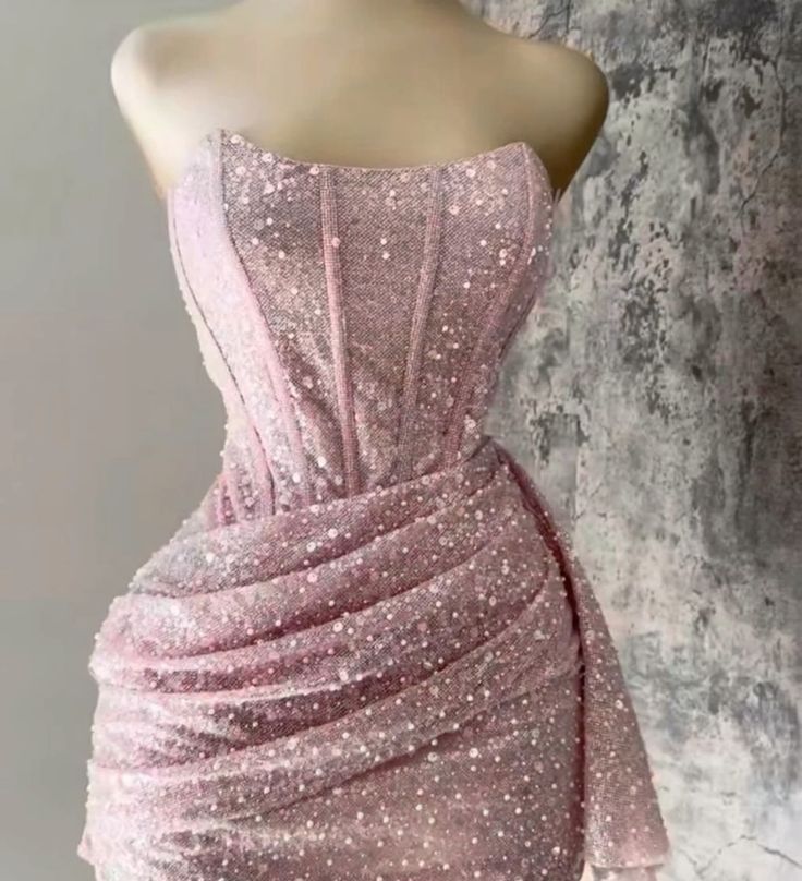 Pink Strapless Sequins Party Dress Mini Homecoming Dress Birthday Outfits     fg6892