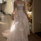 Elegant A Line Sparkly Appliques Long Wedding Dress Princess Evening Dress      fg6859