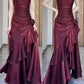 Spaghetti Straps Women Dress Custom Sexy Wine Red Tiered 3D Flower Evening Dress        fg6895