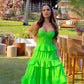 Sweetheart Green A-Line Prom Dresses,Floor Length Ruffles Evening Gown      fg6861