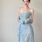 Blue Lace Mermaid Long Prom Dress Sexy Evening Dresses   fg7665