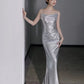 Silver Sequin Mermaid Long Prom Dress Sexy Evening Dresses   fg7666
