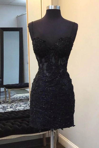 Sparkly Black Corset Lace Tight Short Homecoming Dress     fg6311