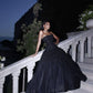 A Line Black Long Prom Dresses, Strapless Evening Party Dress     fg5503