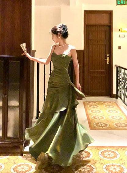 Chic Green Straps Sweetheart Long Formal Dress, Green Prom Dress Evening Dress       fg6521