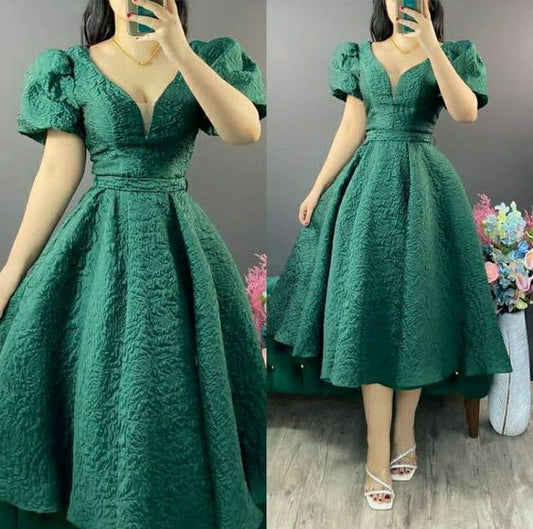 A line Green Mid Length Dress Prom Evening Dresses For Women    fg6235