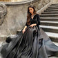 Black Lone Sleeves A-Line Prom Dresses      fg6277