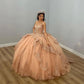 Champagne Shiny Off The Shoulder Ball Gown Quinceanera Dress Appliques Lace Beaded Birthday Party Gowns Sweet 16 vestidos       fg5679