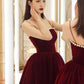 Spaghetti strap evening dress,red party dress,velvet prom dress     fg6232