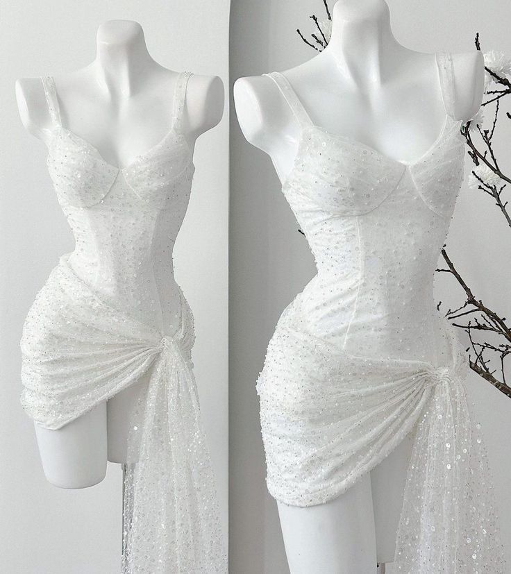 White Shinny Dress Women's Party Prom Dress Short Formal Dress        fg6440