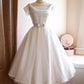 Round-Neck White Tulle Short Retro Prom Dresses, Retro Wedding Dresses       fg5628