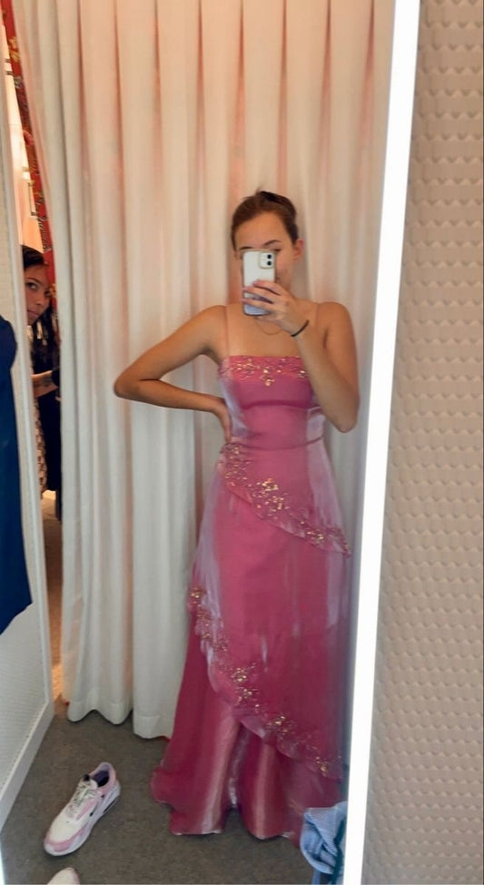 Spaghetti Straps Pink Long Prom Dress Formal Evening Dress    fg7540