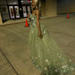 Green Strapless Long Prom Dress with Appliques       fg5387