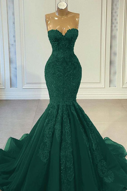 Green Mermaid Prom Dresses Long For Women 2025 Sweetheart Neckline Lace Appliques Beaded Formal Evening Gowns Lace Party Dresses      fg6421