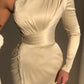 Elegant Ivory One-shoulder Long-Sleeve Sheath Prom Dresses with Sequins    fg677