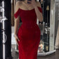 Mermaid Red Off The Shoulder Long Prom Formal Dress     fg5943