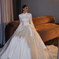 Elegant High Neck A-line Satin Boho Wedding Dress with Long Sleeves for Muslim Saudi Arabian Wedding Party     fg5743