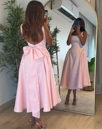 Pink Mid Length Prom Dress Pink Evening Gown         fg6359