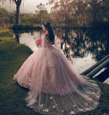 Sweetheart Handmade Flowers Tulle Quinceanera Dresses Ball Gown Sweet 16 Prom Gowns        fg5572