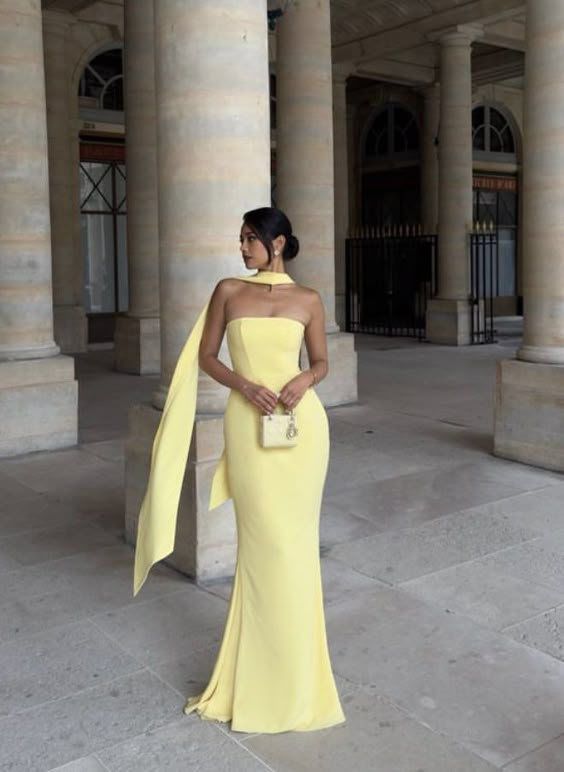 Strapless Floor Length Mermaid Evening Dress Yellow Formal Evening Dress      fg6566