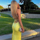 Yellow Mermaid Back Open Satin Prom Dress, Formal Dresses Long       fg6180