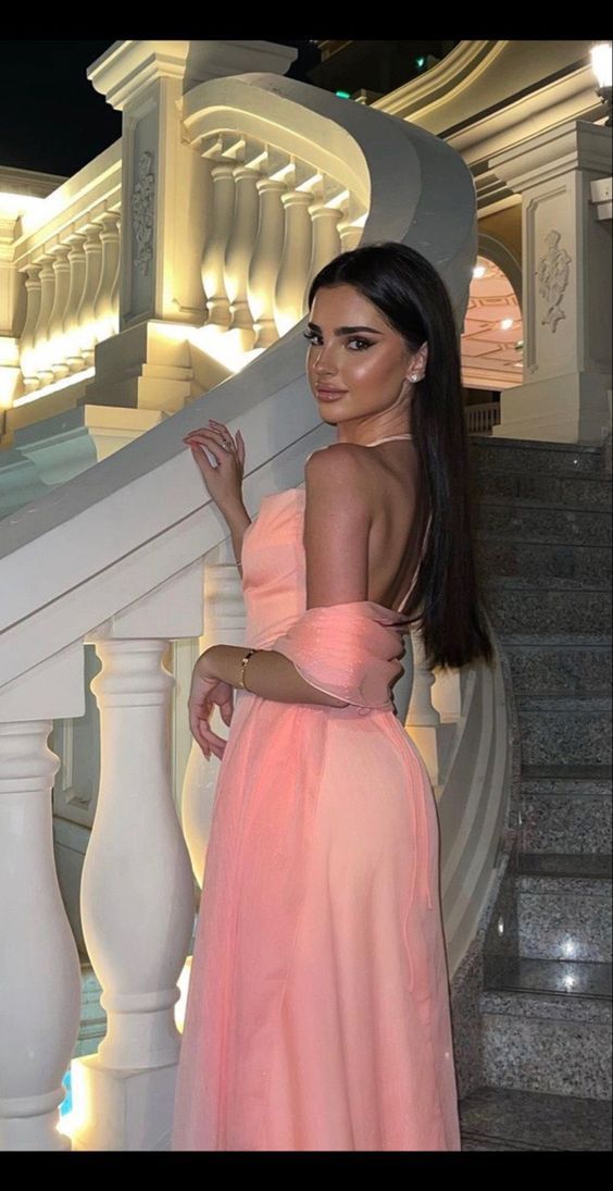 Spaghetti Straps Halter Pink Evening Dresses Formal Gown With Shawl    fg6747