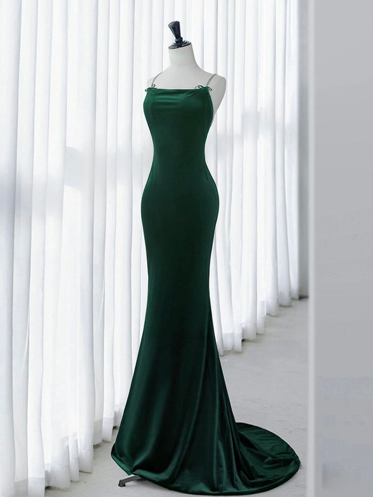 Green Mermaid Velvet Long Prom Dress, Green Long Evening Dress     fg6740