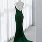 Green Mermaid Velvet Long Prom Dress, Green Long Evening Dress     fg6740