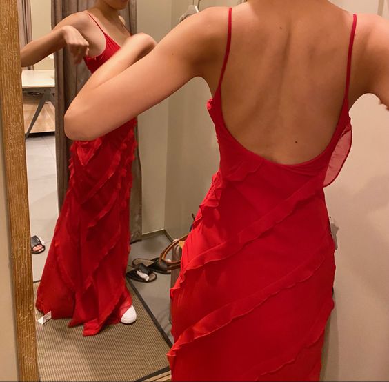 Sexy Red Chiffon Prom Dresses Long Ruffle Party Dress         fg6377