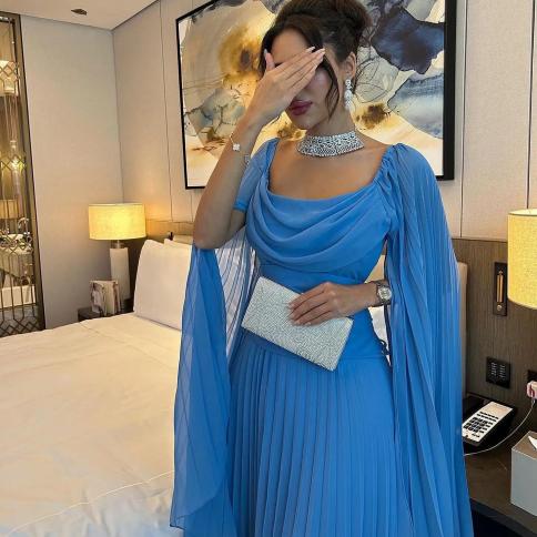 Elegant Blue Chiffon Prom Dresses,A-Line Ankle Length Party Dress        fg6434