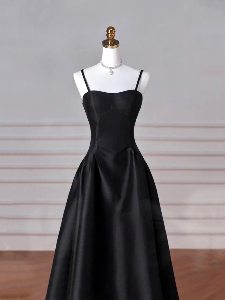 Elegant Black A Line Satin Long Prom Dress Formal Evening Dress     fg6742