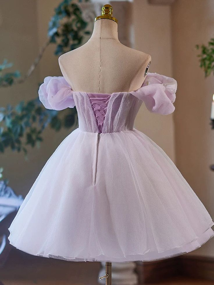 A-Line Sweetheart Neck Tulle Purple Short Prom Dress, Purple Homecoming Dress      fg6141